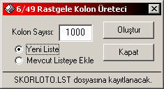 Random Columns (up to 32767 columns) generator menu