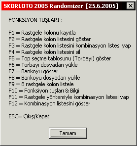 Main menu function keys