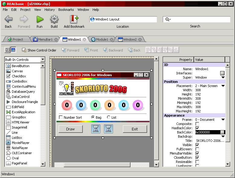 SKORLOTO 2006 Project on REAL BASIC 2006-2 [ Windows XP IDE ]